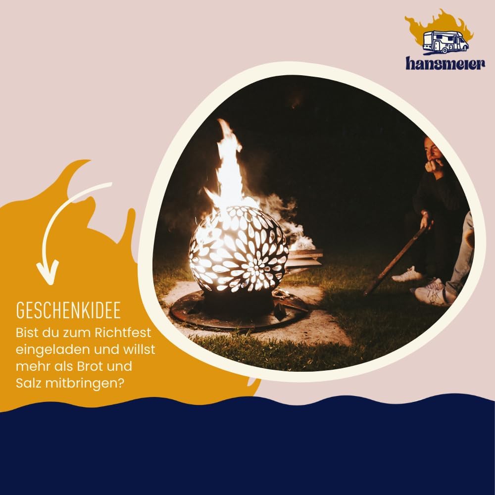 Feuerkorb Feuerschale - Feuerkugel abnehmbar - mit Einschuböffnung - 52 x 52 x 40 cm- Hypnotische Re