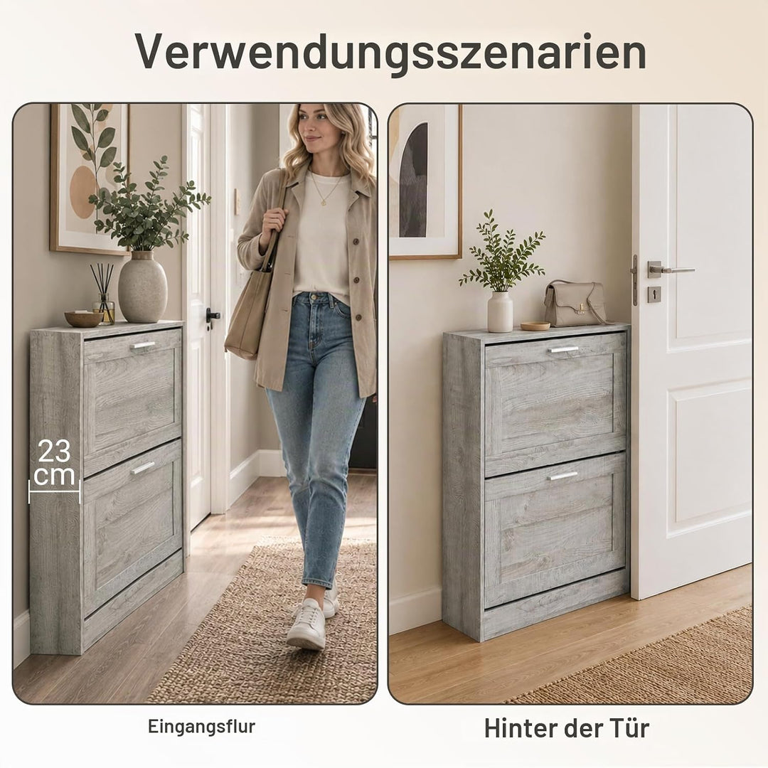 SoBuy FSR137-HG Schuhkipper Schuhablage Schuhschrank mit 2 Klappen Schuhregal schmal Schuhkommode BH