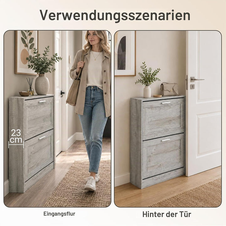 SoBuy FSR137-HG Schuhkipper Schuhablage Schuhschrank mit 2 Klappen Schuhregal schmal Schuhkommode BH