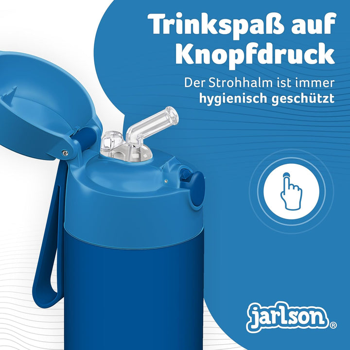 Jarlson® Trinkflasche Kinder Edelstahl Charli [MIT STROHHALM] - Thermosflasche Auslaufsicher - Therm