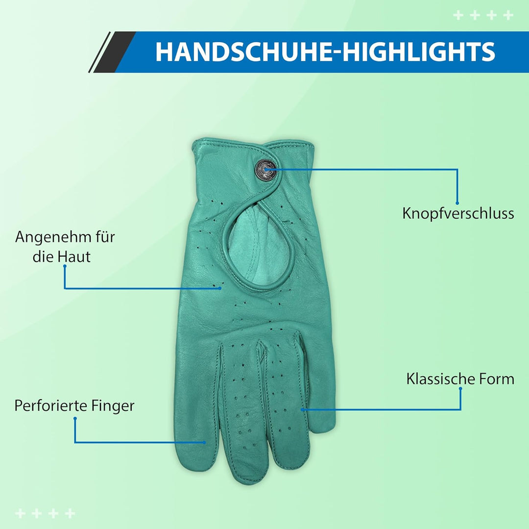 German Wear Unisex Driving Autofahrer-Handschuhe Lederhandschuhe 8=M Mintgrün, 8=M Mintgrün