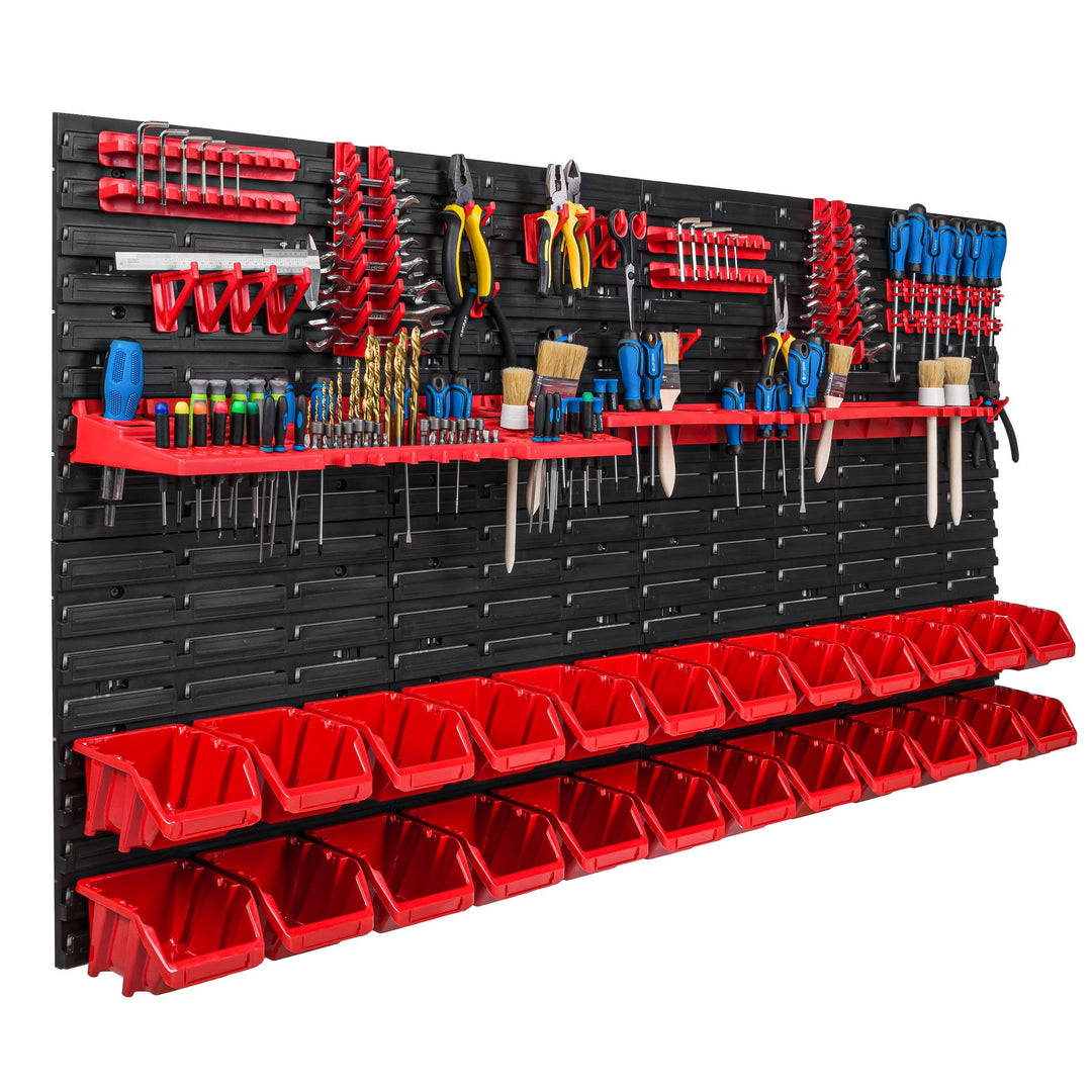 Lagersystem Werkstattregal | 156 x 78 cm | 24 stck. Box | Wandregal mit Werkzeughalterungen und Stap