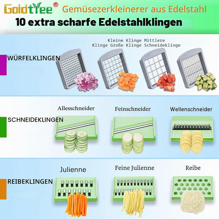 Gemüseschneider, Gemüsezerkleinerer mit 10 Klingen, Zwiebelschneider mit Behälter, Pro All-in-1 Food