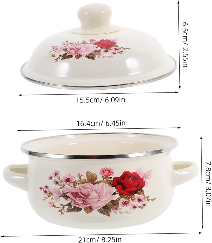Alipis Emaillierter Kochtopf Mit Blumenmuster Emaille-suppentopf Mit Deckel Und Doppelgriff Vielseit