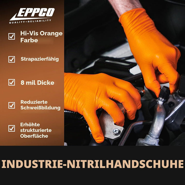 Kunzer Nitril-Einweghandschuhe Orange Tiger Grip Grösse M (Dispenser mit 100 Stück)