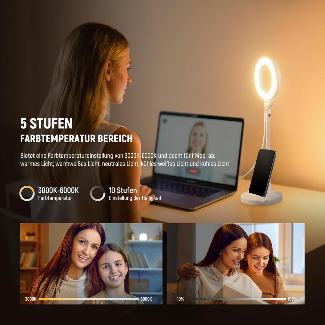 NEEWER Basics 5"/13cm Tisch Ringlicht mit Ständer 10W LED Selfie Licht mit Handyhalterung kompatibel