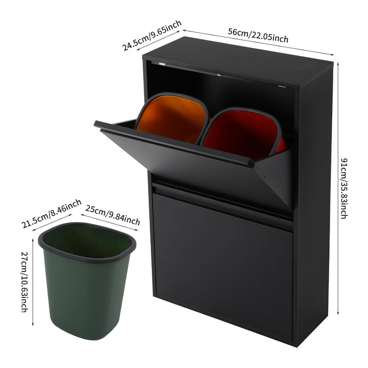 Mülleimer Küche, 4 Stück 15L Sortierung Mülleimer (Schwarz) | Mülltrennsystem 4 Fächer, Abfalleimer,