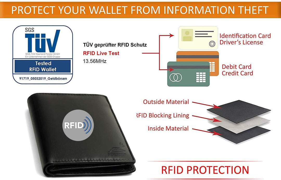 Fa.Volmer ® Leder Geldbörse Herren mit RFID-Schutz im XL-Format - Platz für Fahrzeugscheine - 11 Fäc