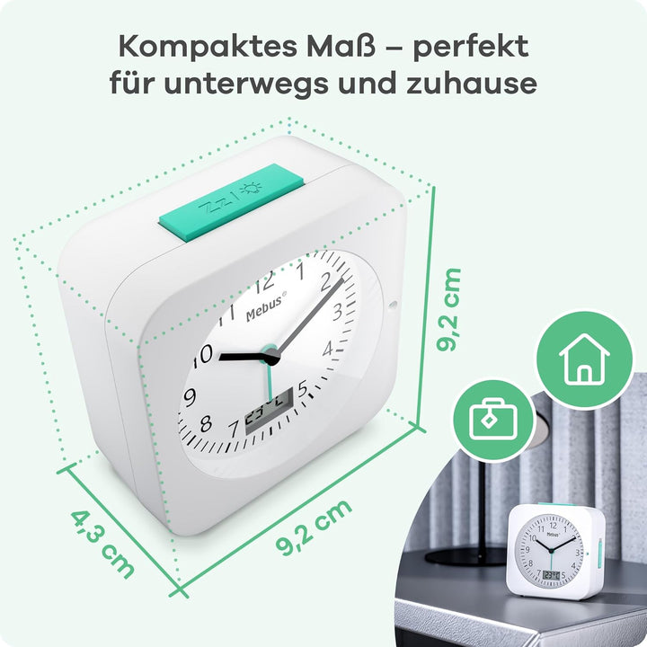 MEBUS Funk-Wecker mit Temperaturanzeige, Datum, Reisegrösse, Batteriebetrieben, Schlummer-Wecker, gr
