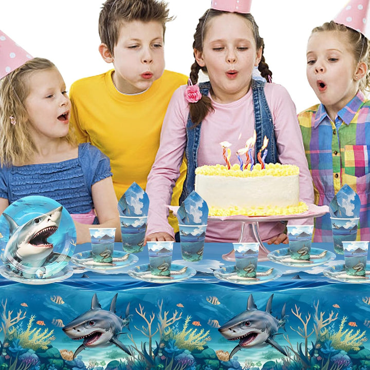 Doyomtoy Unter dem Meer Partybedarf,Hai Geburtstag Party Dekoration 61 Stück Hai Teller Tassen Servi
