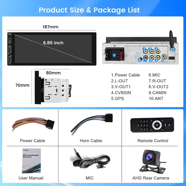 Hikity Autoradio 1 DIN mit Wireless Carplay Android Auto Mirror Link Auto Radio Touch Display mit 6,