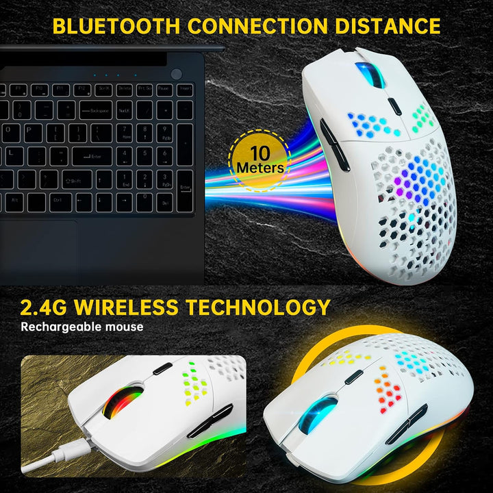 XZXWZX Kabellose Gaming-Maus mit Wabenstruktur, 11 Hintergrundbeleuchtung, RGB Chrom, 3.400 DPI, 6 p