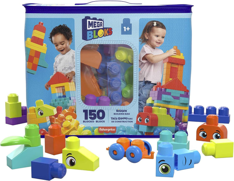 MEGA HHM96 - MEGA BLOKS Bausteinebeutel Deluxe, 150 grosse und farbenfrohe Bausteine mit einer Aufbe