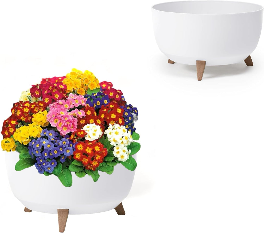 MELTOM Blumentopf mit Füssen aus Kunststoff Schale Rund mit Einsatz Kräutertopf (Weiss, XL - 47 cm)