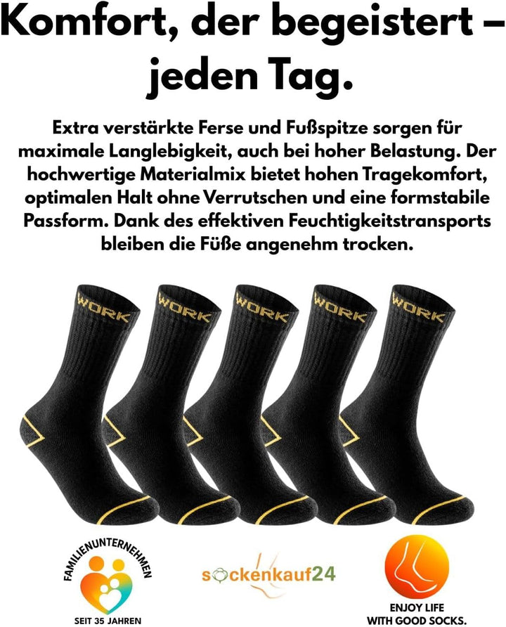 Herren Arbeitssocken (10 oder 20 Paar) WORK Socken Baumwolle 43-46 20 Paar | Schwarz, 43-46 20 Paar