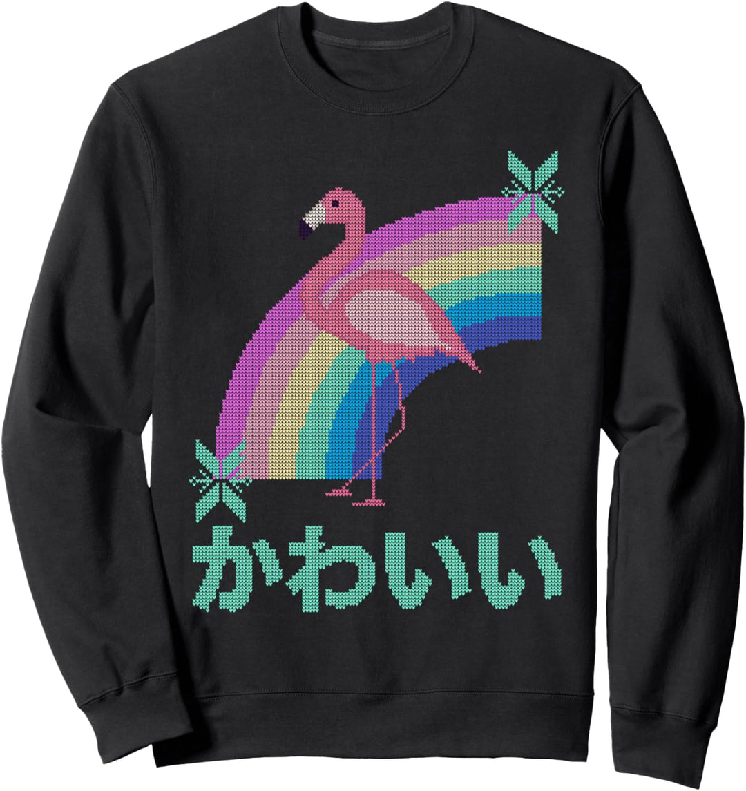 Ästhetischer Flamingo und Pastell Regenbogen Hässliche Weihnachten Kawaii Sweatshirt