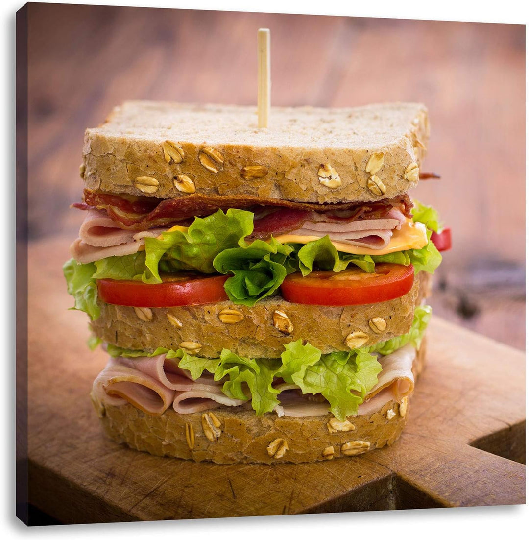 Doppeldecker Sandwich, Format: 70x70 auf Leinwand, XXL riesige Bilder fertig gerahmt mit Keilrahmen,