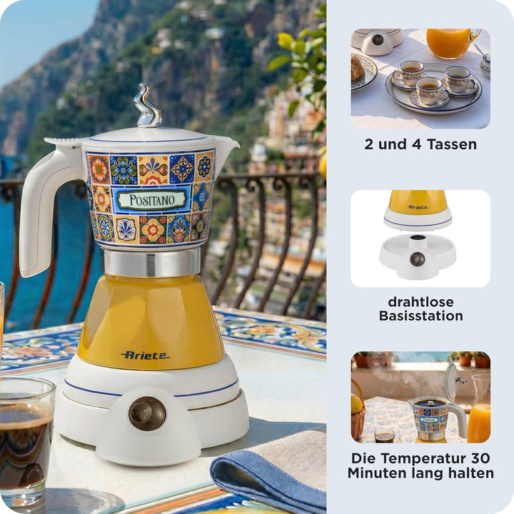 Ariete 1358/1P Espressokocher Aroma Positano, elektrisch, 400 W, 2/4 Tassen, kabellos, automatische