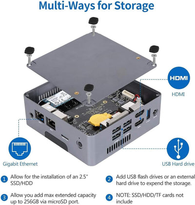 AWOW Mini-PC, Desktop-Computer, Celeron N3450, Wi-10, 6 GB DDR4, 128 GB SSD/Burst-Frequenz 2,2 GHz/D