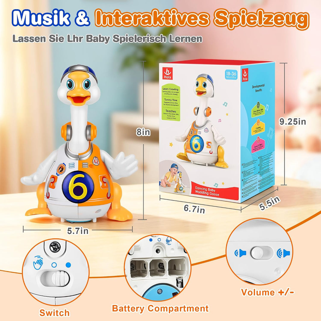 MOMSIV Musik-Gans Babyspielzeug für 6–12 Monate, Musik-Krabbelspielzeug mit Licht &amp; Sound für Baby,