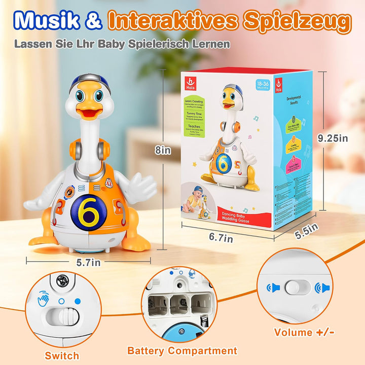 MOMSIV Musik-Gans Babyspielzeug für 6–12 Monate, Musik-Krabbelspielzeug mit Licht &amp; Sound für Baby,