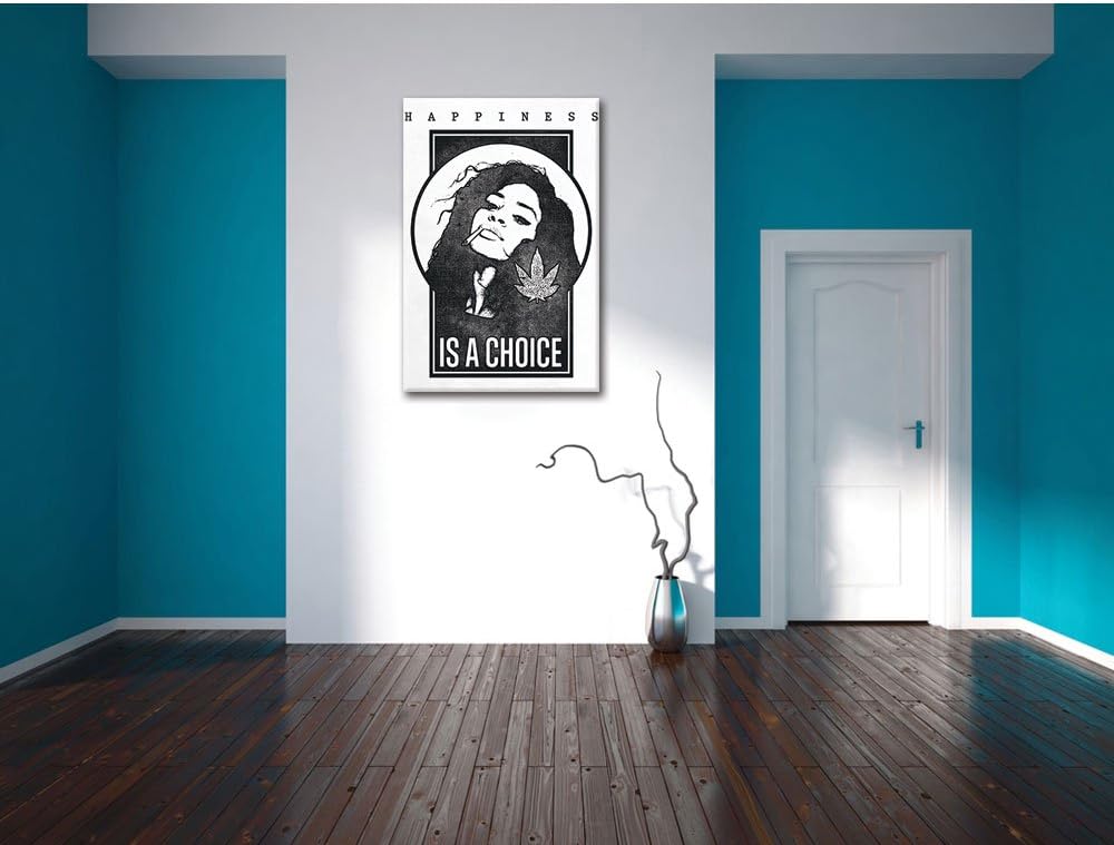 Happiness is a choice white Bild auf Leinwand, XXL riesige Bilder fertig gerahmt mit Keilrahmen, Kun