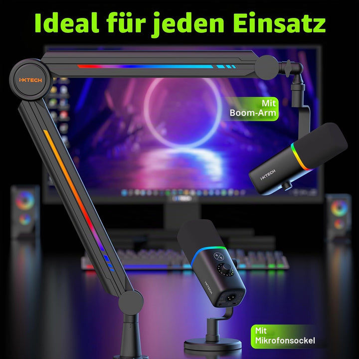 IXTECH Gaming USB Mikrofon für PC, Geräuschunterdrückung, Kondensatormikrofon für Podcasts und Video
