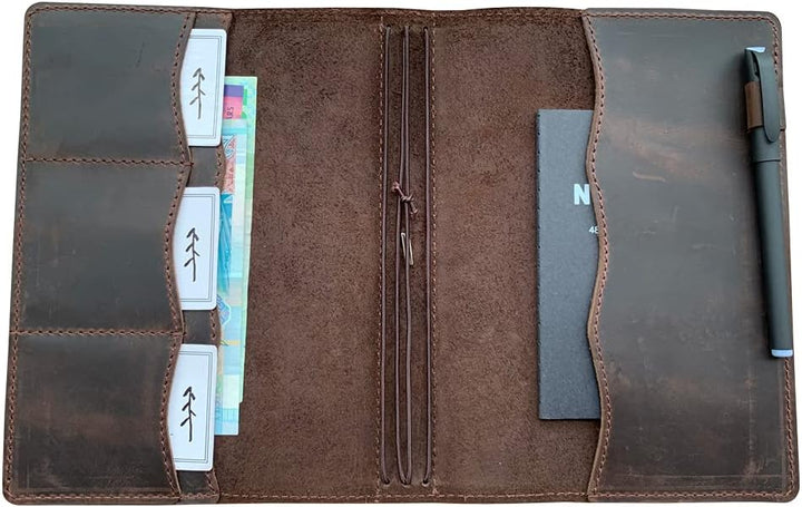 Travelers Notebook Cover with Inner Pockets, Card Slots and Pen Holder, A5, Dark Brown, A5