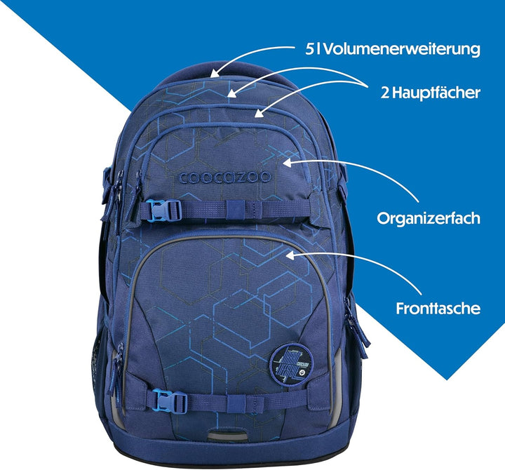 coocazoo Schulrucksack Porter, Blue Motion, blau, ergonomischer & anpassbarer Tornister, höhen- & gr