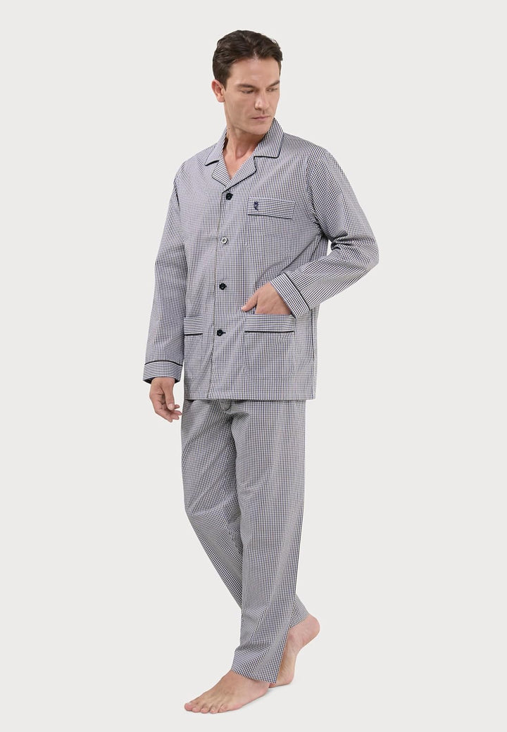 El Búho Nocturno Schlafanzug Herren Lang Baumwolle Pyjama Für Herren Klassisch Revers Knopfjacke Kar