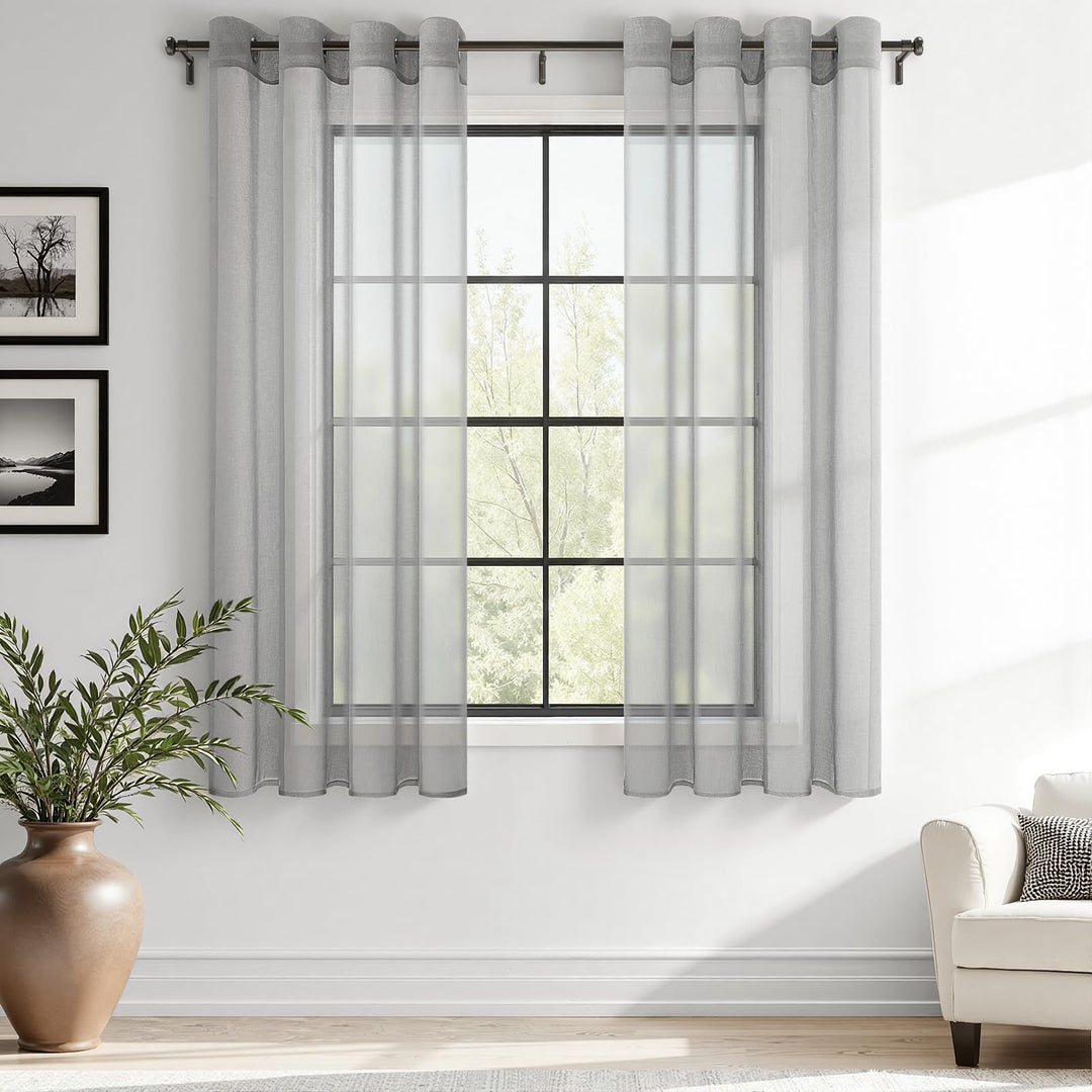 MRTREES Voile Gardinen Vorhang halbtransparent kurz mit Ösen in Leinenoptik Stores Gardinen Schals f