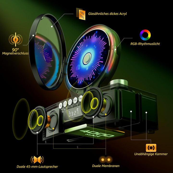 ROADOM CD Player Bluetooth 5.3 mit Dual Lautsprecher, 4000mAh Tragbar Wiederaufladbar, 6-in-1 Wieder