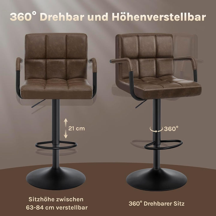 WOLTU Barhocker 2er Set Barstuhl Tresenhocker Bistrohocker Designer Hocker mit Rückenlehne, Kunstled