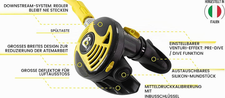 Cressi Octopus zum Tauchen - Premium Octopus mit gelber Röhre XS, XS