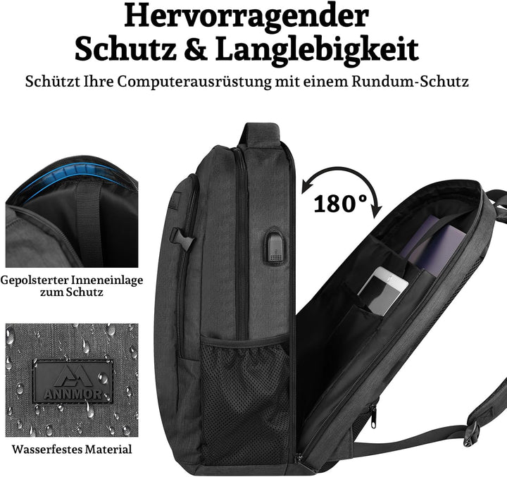 Rucksack Herren, Gross 15-17,3 Zoll Schulrucksack Laptop Rucksack, Business Reiserucksack mit USB La