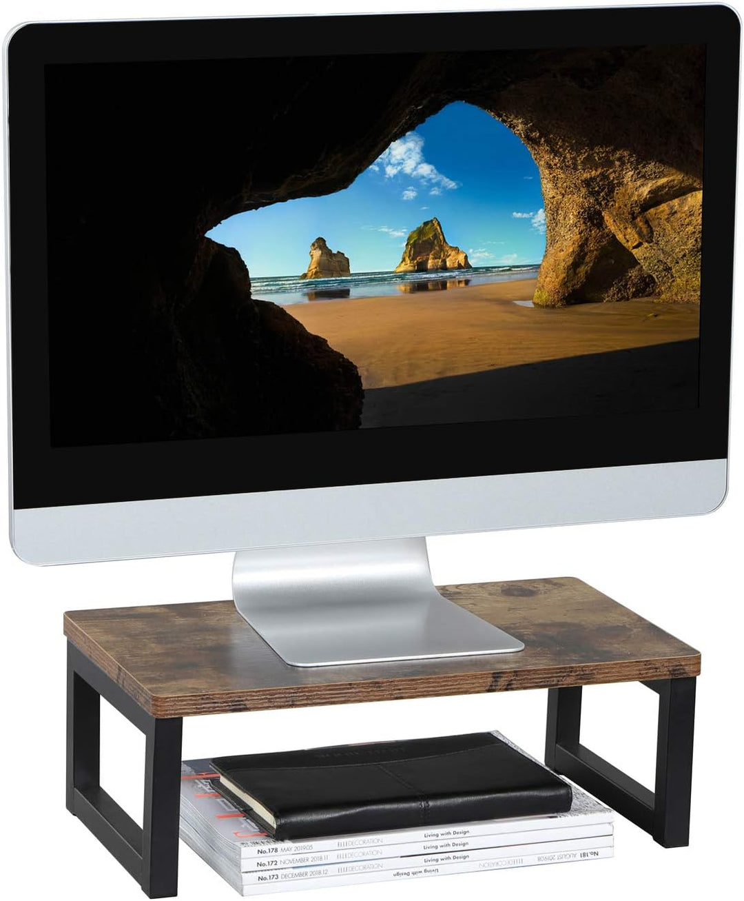 OROPY Vintage Holz Monitorständer, PC Bildschirm Ständer, Computer Standhalter für Laptop, Notebook,