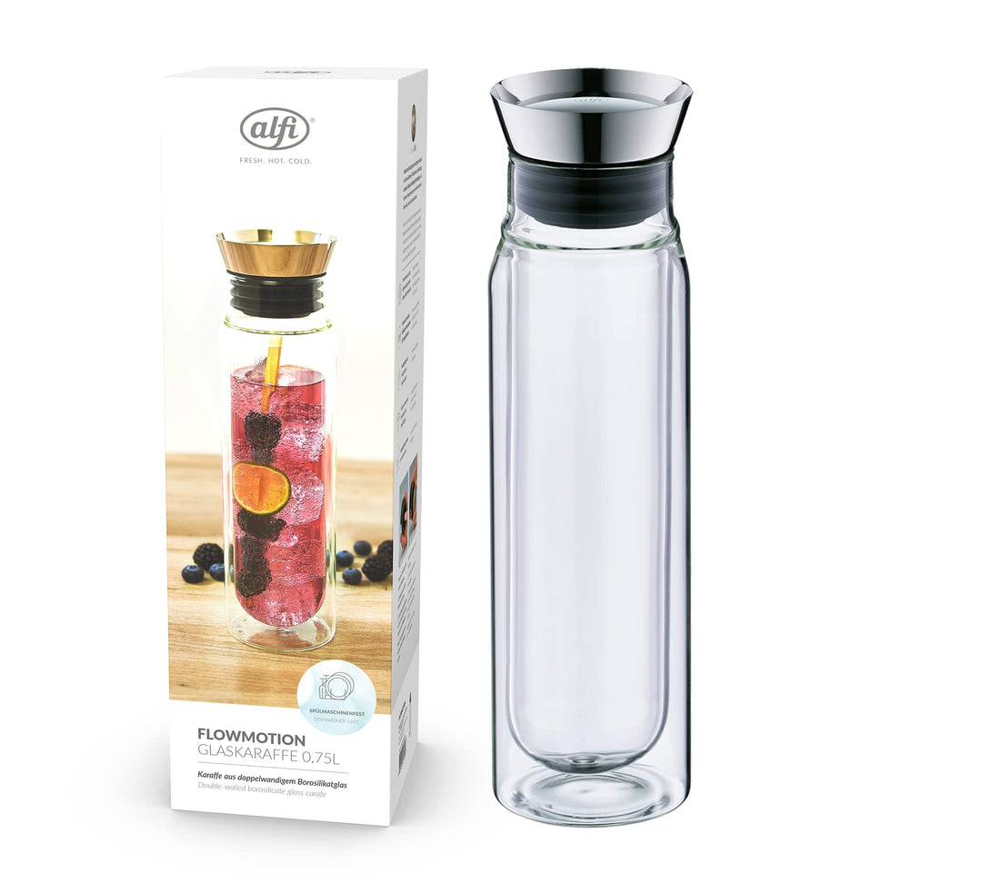 alfi 2427020075 Karaffe flowMotion, Borosilikat-Glas doppelwandig 0,75 L 750 ml Modern, 750 ml Moder