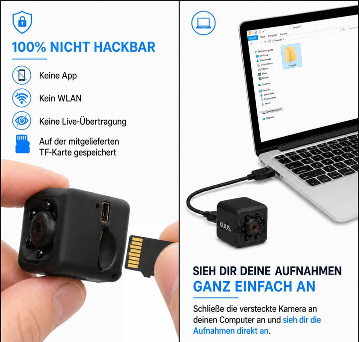 KUUS® - Mini Kamera | Überwachungskamera Für Innen Mit 32-GB-Speicherkarte | Micro Cam Full HD 1080P