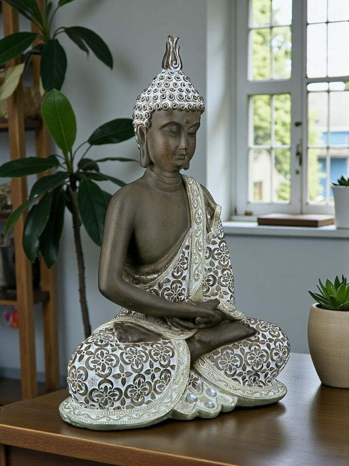 GILDE Deko Skulptur Buddha Figur sitzend - Meditation - braun/weiss - Höhe 29 cm Höhe 29 cm Braun, H