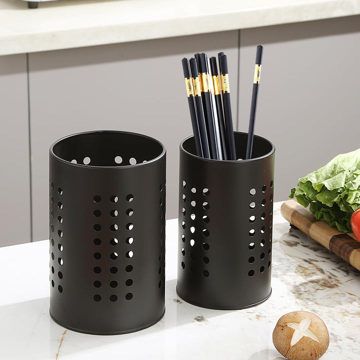 Evanda Küchenutensilienhalter für Arbeitsplatte 2er, Edelstahl Schwarze Utensilien Caddy, Bauernhaus