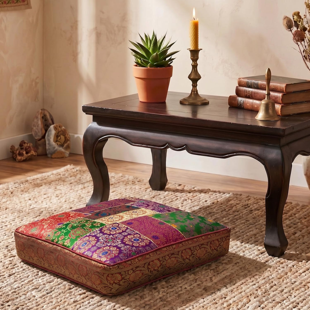 GURU SHOP Orientalisches Eckiges Patchwork Kissen 40 cm, Sitzkissen, Bodenkissen mit Baumwollfüllung