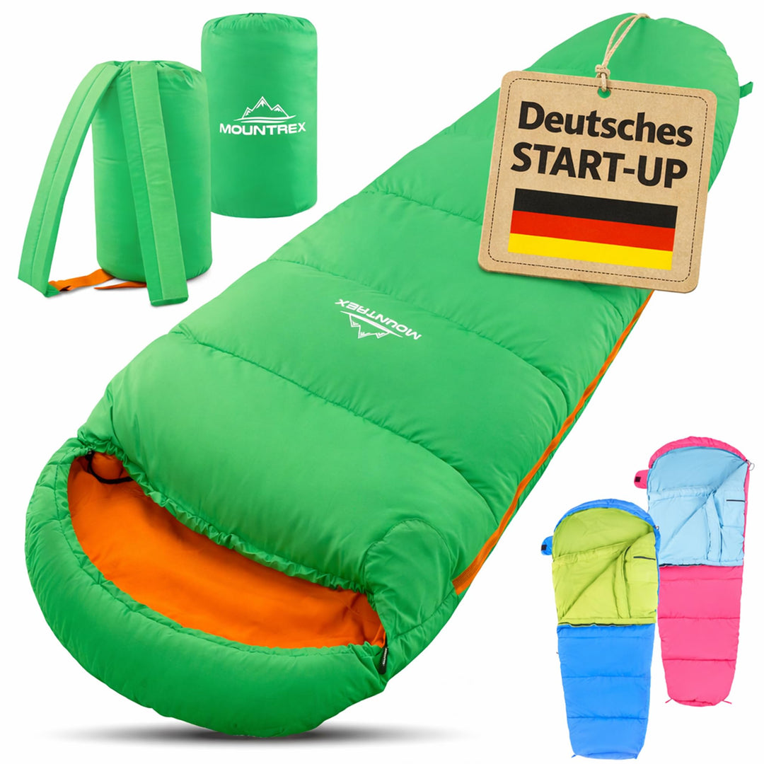 MOUNTREX® Kinderschlafsack - Tragbar wie ein Rucksack - Schlafsack für Kinder (175 x 70 x 45 cm) - O