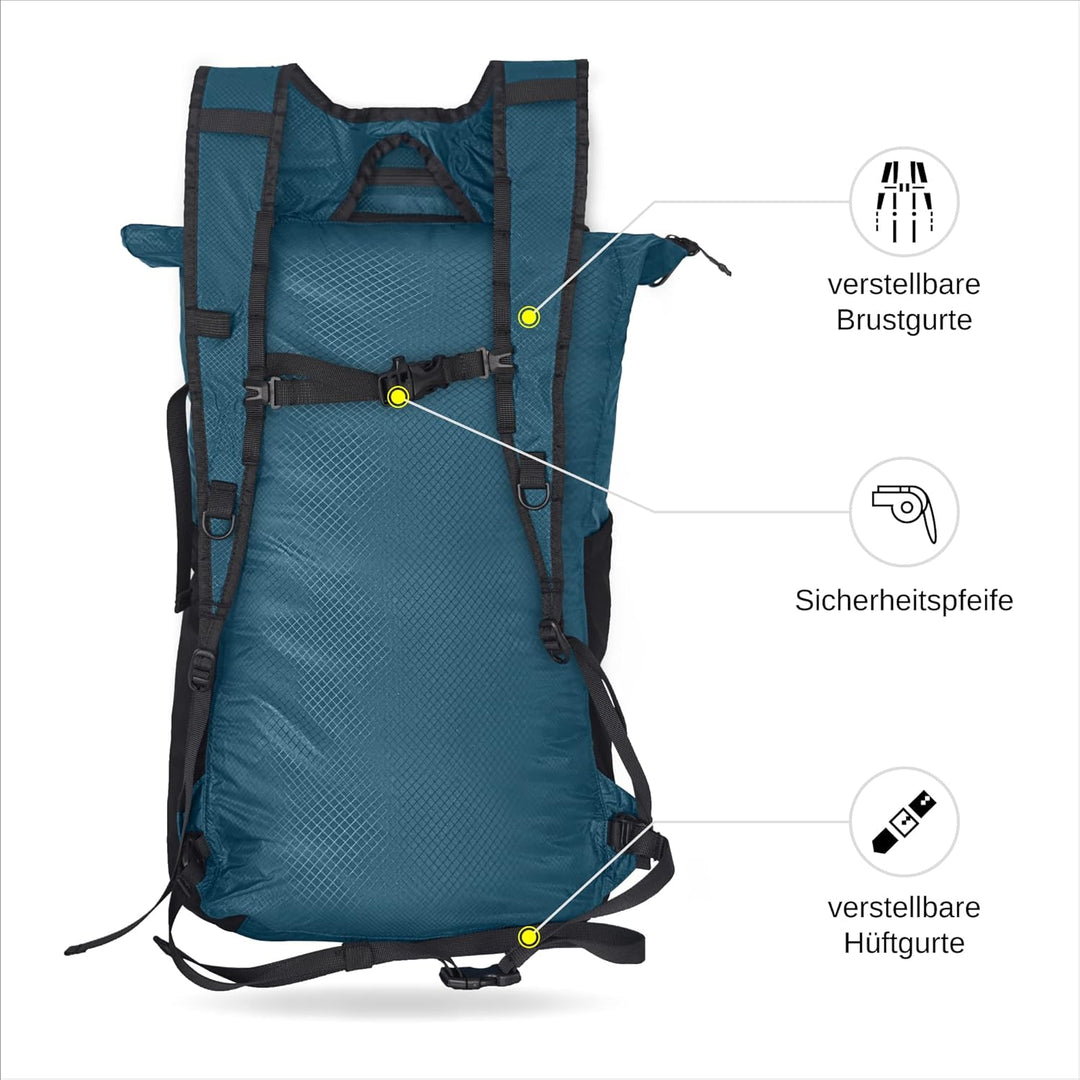 4Monster Faltbarer Rucksack Ultra Leicht, Unisex Tagesrucksack Outdoor, 2in1 Gürteltasche, Wasserdic