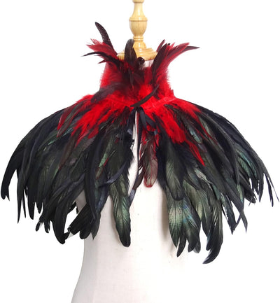 keland Schwarzer Gothic Victorian natürlicher Feder-Kap-Schal-Stola Poncho mit-Kragen Rot, Rot