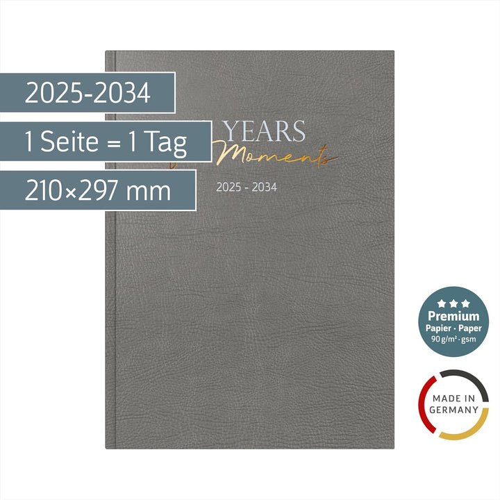 rido/idé 10-Jahres-Kalender Premium 2025-2034 „10 Years of Moments“ | A4, Kunstleder