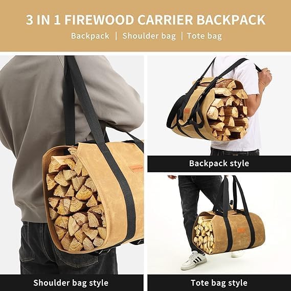 Feuerholz-Trage-Rucksack, CYUREAY wasserabweisende Feuerholz-Tasche, stabile Holzklotz-Tragetasche m