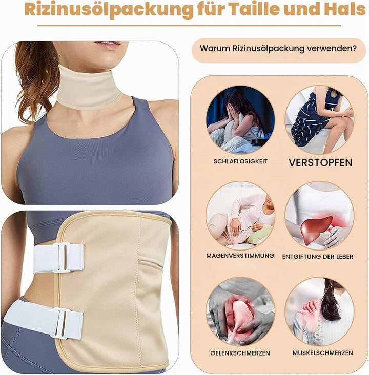 Castor Oil Pack, Wiederverwendbare Castor Oil Pack Wrap Organicmit Klettverschluss Taille Gürtel für