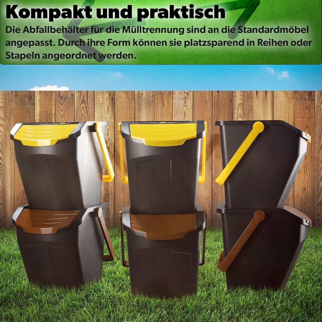 KADAX Recycling-Eimer, 25L Mülleimer mit Deckel, Abfalleimer-Set für leichte Mülltrennung, Abfallsam