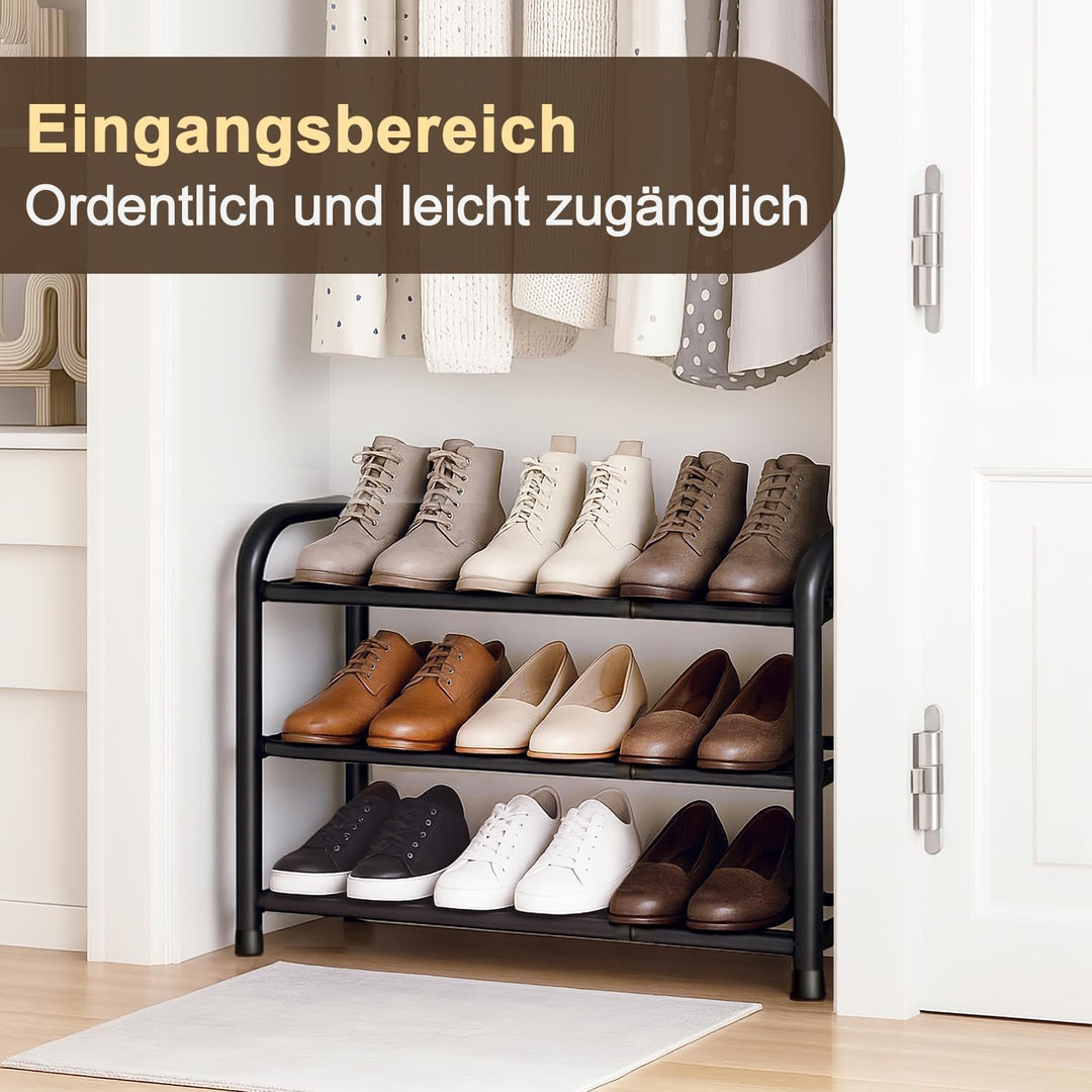 Schuhregal Schmal Platzsparend Ausziehbar 3 Ebenen, Schuhschrank Metall Schwarz, Breite 43-78 cm, fü