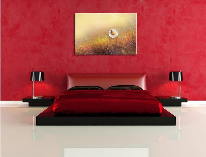 Pixxprint Gänseblümchen Marienkäfer / 100x70cm Leinwandbild bespannt auf Holzrahmen/Wandbild Kunstdr